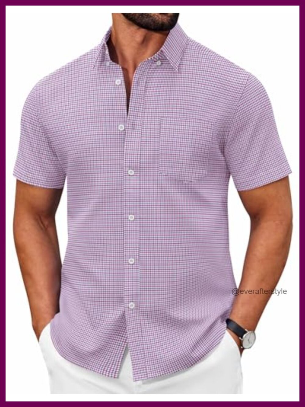 Men's Short Sleeve Oxford Button Down Shirt Plaid Casual Summer Untucked